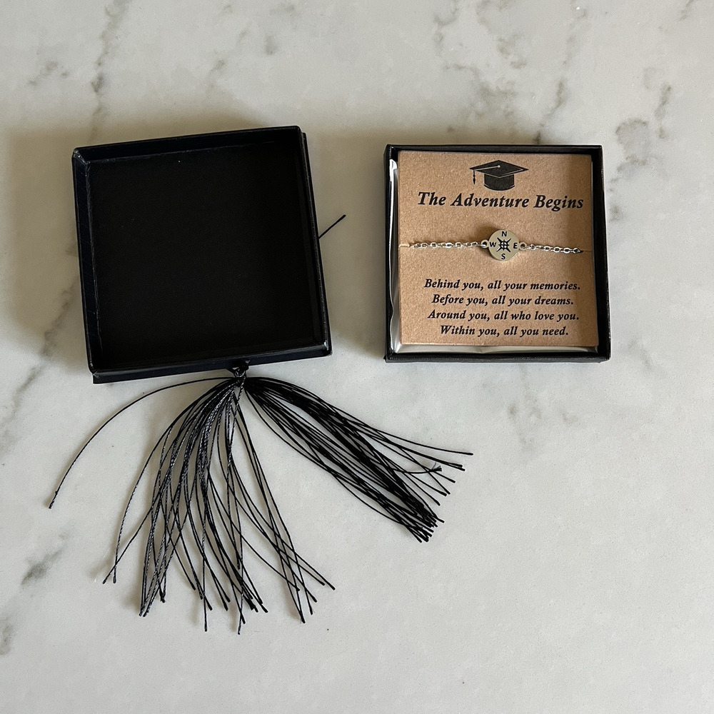 Graduation Silver tone Compass Bracelet New In Box, present, gift, motivational